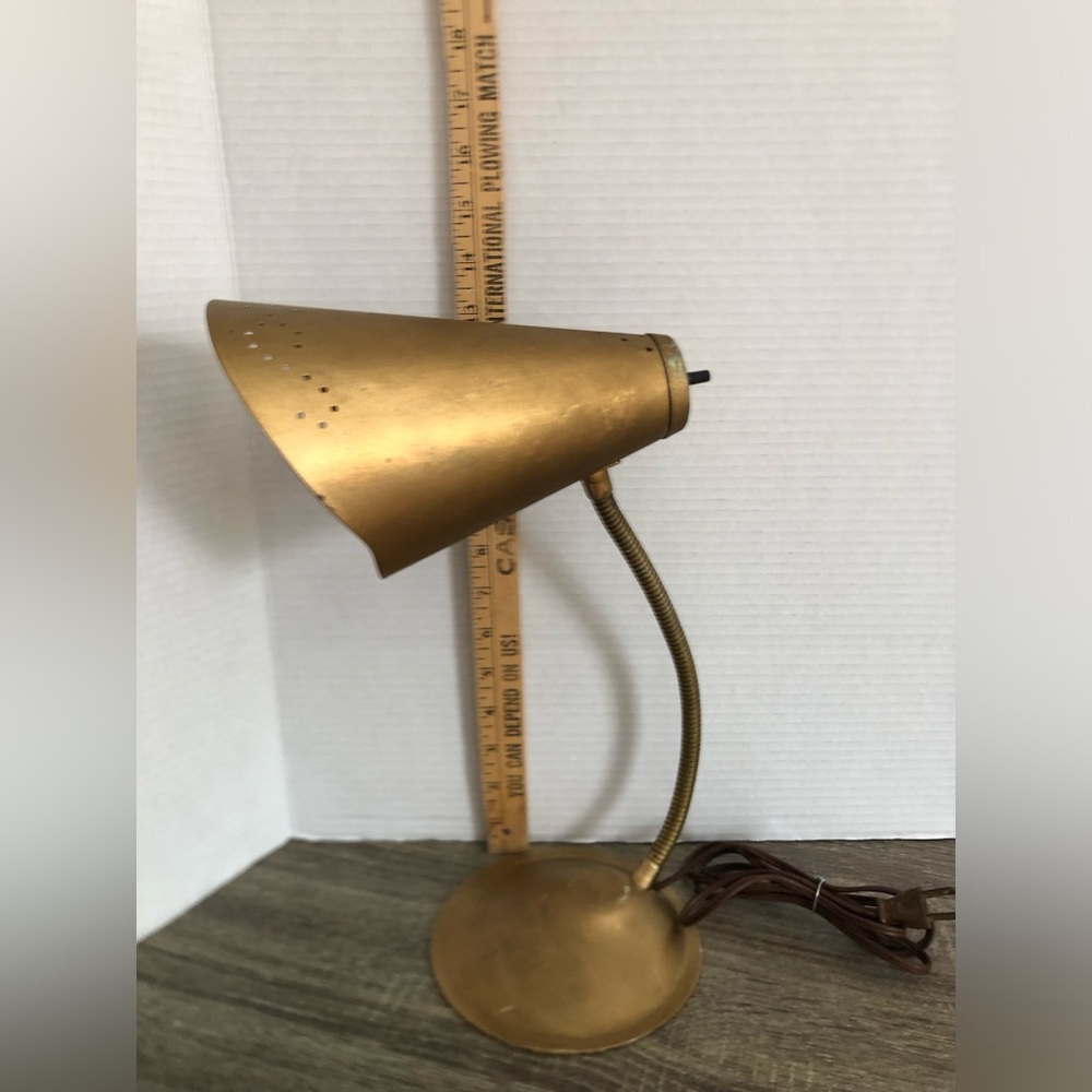Vtg MCM Gooseneck Lamp with Perforated Shade - Picture 10 of 15